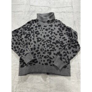 LOFT Leopard Print Sweater Womens Large Gray Turtleneck Knit Cozy Top